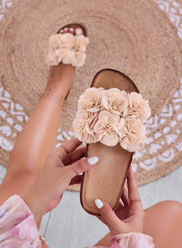 GLASS - Beige cork wedge sandals with flowers