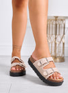 GOMEZ - Sandali Ciabatte platform beige con doppia fibbia