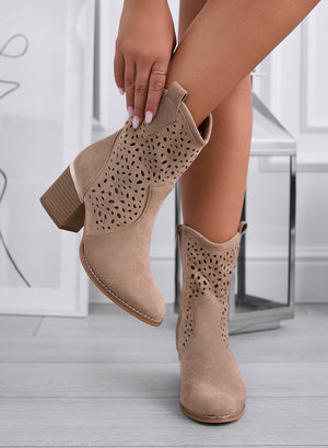GRACE - Perforated suede ankle boots in mud color