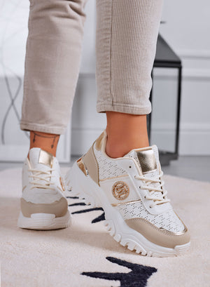 GRAZIA - Beige perforated sneakers with jewel embellishment