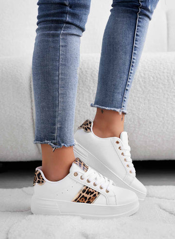 White sneakers with animal print inserts