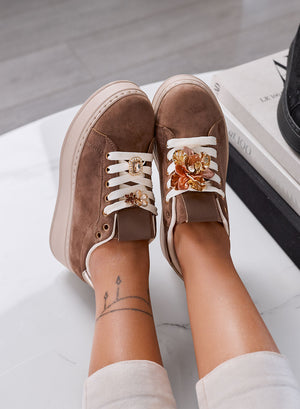 GWENDA - Sneakers Donna marrone con Fiore Gioiello e Suola Platform
