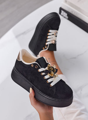 GWENDA - Sneakers Donna nera con Fiore Gioiello e Suola Platform