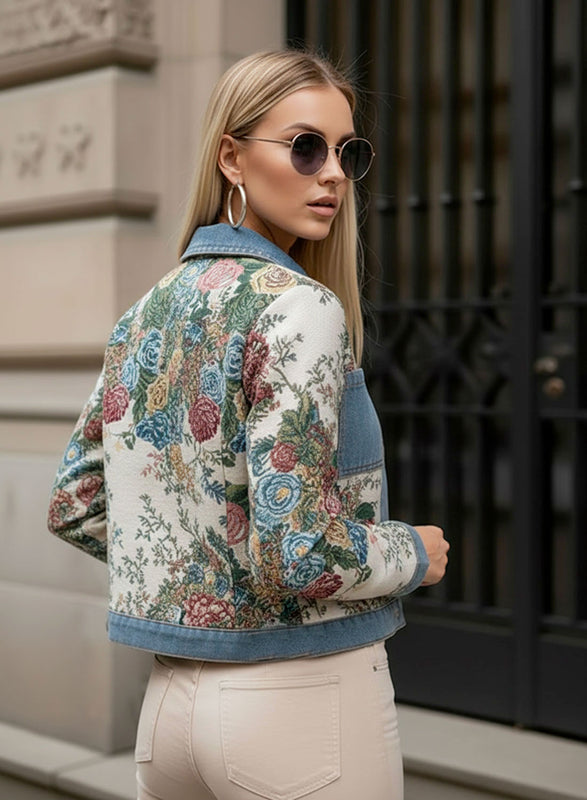 Veste en denim avec tissu jacquard à motif floral