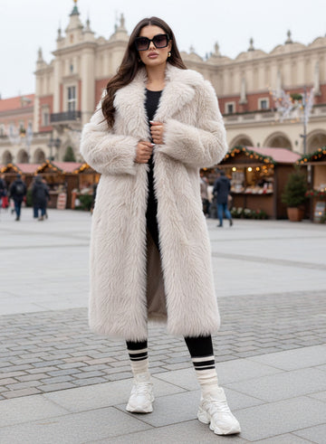 Cream faux fur jacket with fluffy effect