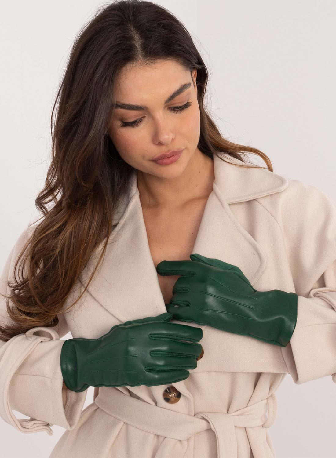 Green gloves with warm velvet lining