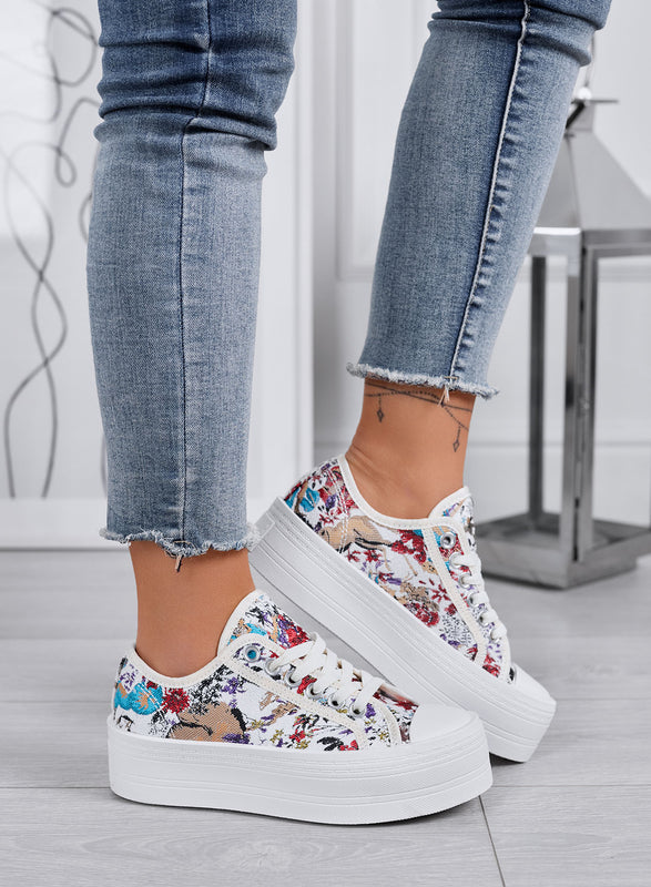 HALO - Sneakers multicolor con zeppa e stampa floreale