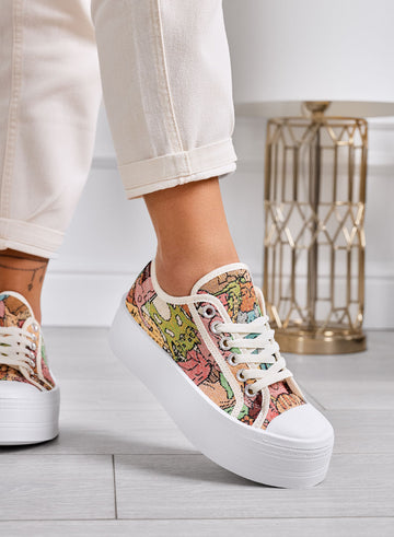HALO - Multicolor canvas platform sneakers with white chunky sole