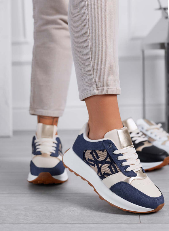 HARRIS - Sneakers da donna blu con trama elegante e dettagli oro