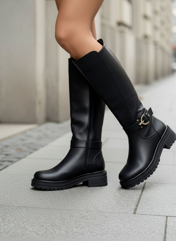 HARRY - Bottes noires avec ressort à l'arrière