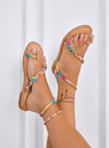 HELGA - Sandali infradito multicolor con treccia in strass e cinturino alla caviglia