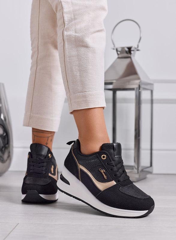 HOLLY - Sneakers Donna nere con Zeppa e Dettagli oro
