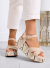 HONEY - Sandali beige con suola platform lavorata e cinturino alla caviglia