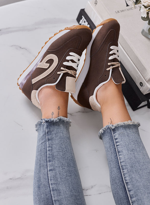 HONEY - Sneakers Donna Marroni Scamosciate con Dettagli Beige