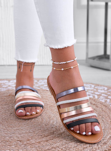 IDAA - Multicolored slide sandals with rhinestone straps