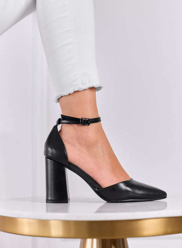 IRENE - Décolleté Nere con Cinturino alla Caviglia e Tacco Largo