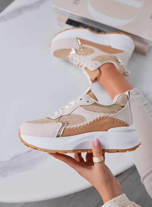 IRIS - Sneakers beige con inserti in tessuto