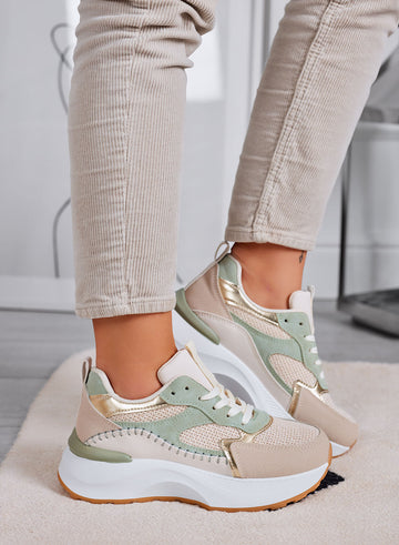 IRIS - Green sneakers with beige fabric inserts