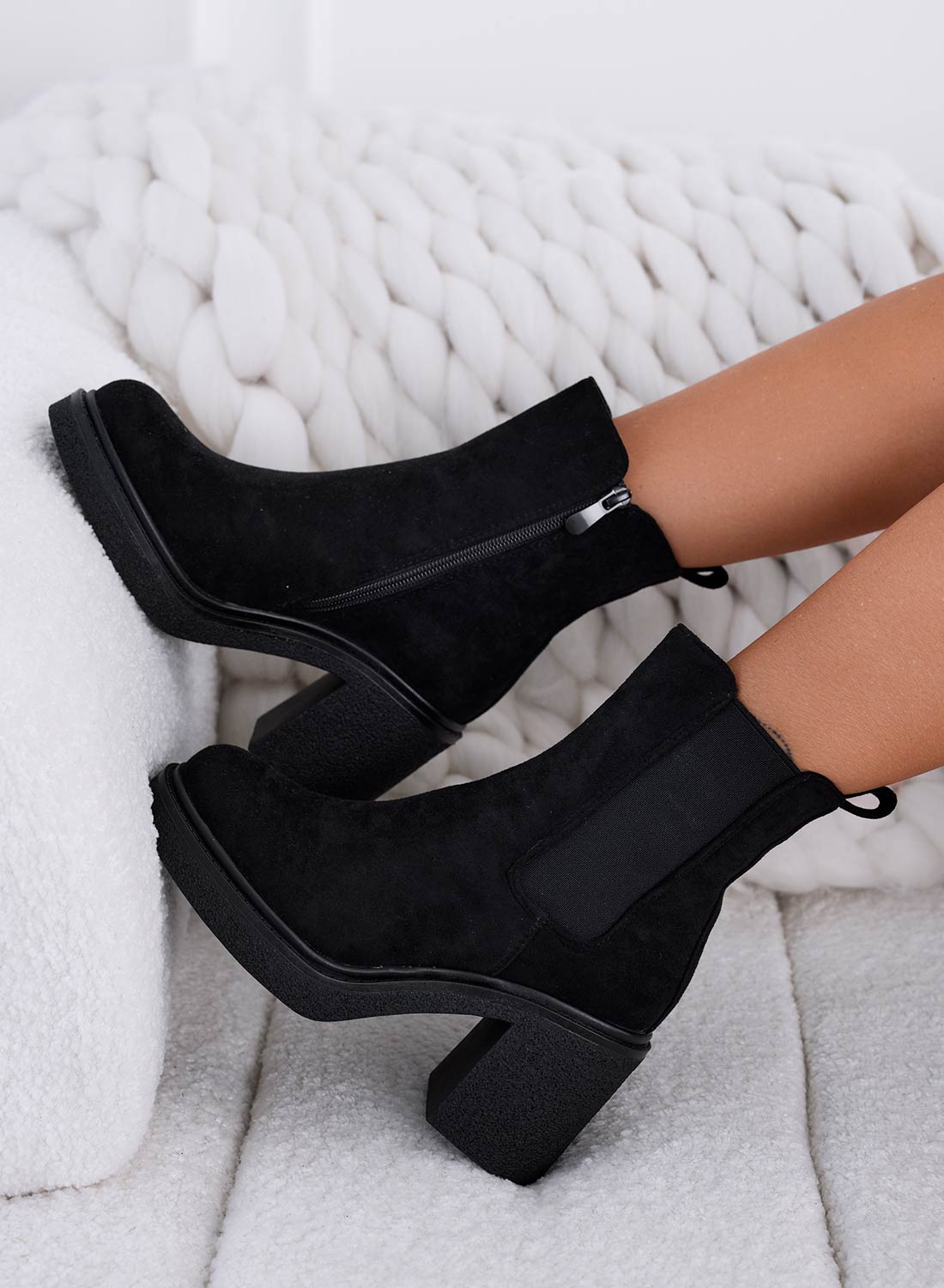 JACA - Black suede ankle boots with side elastic