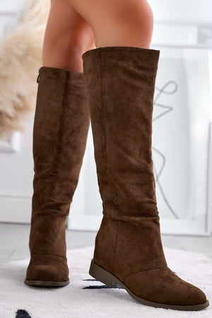 JANELLE - Brown suede boots with internal wedge