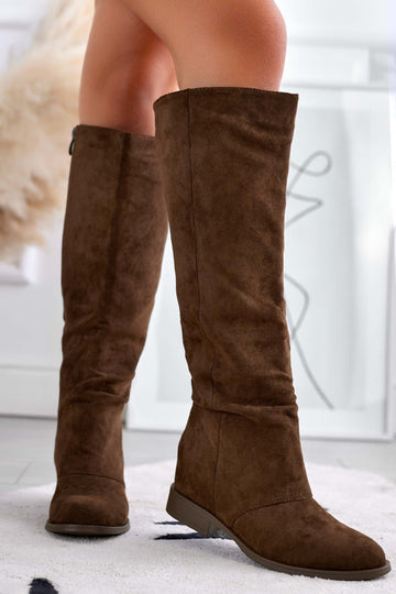 JANELLE - Brown suede boots with internal wedge