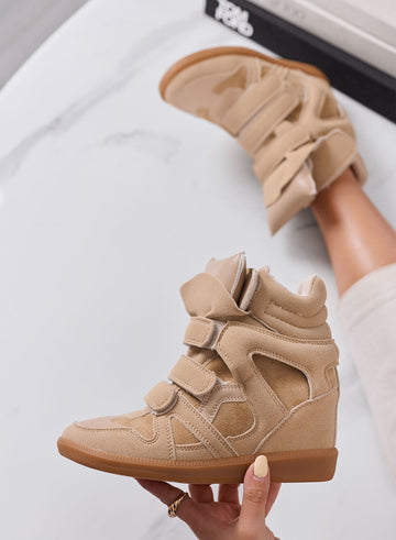JANNY - Sneakers Alte Donna biege con Zeppa Interna e Strappi