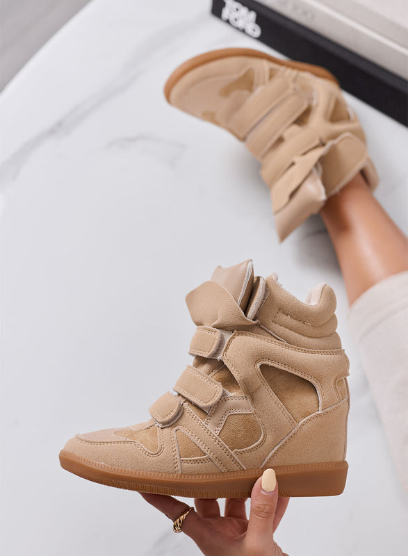 JANNY - Sneakers Alte Donna biege con Zeppa Interna e Strappi