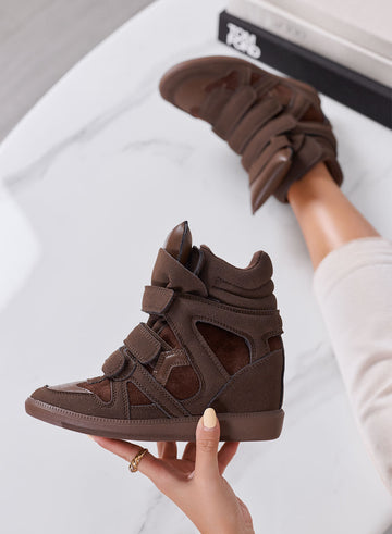 JANNY - Sneakers Alte Donna marroni con Zeppa Interna e Strappi