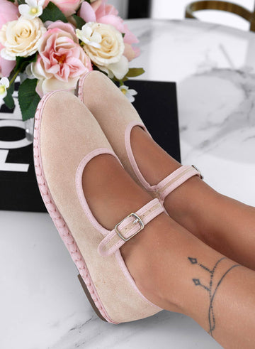 JENNIFER - Beige suede Friulian ballet flats with buckle