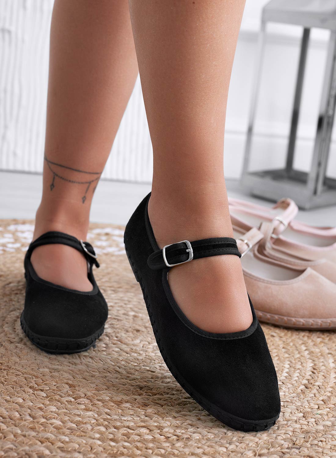 JENNIFER - Black Friulian suede ballet flats with buckle