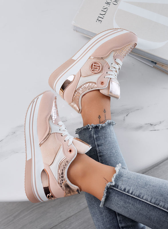 JENNY - Sneakers rosa con zeppa e dettagli metallizzati