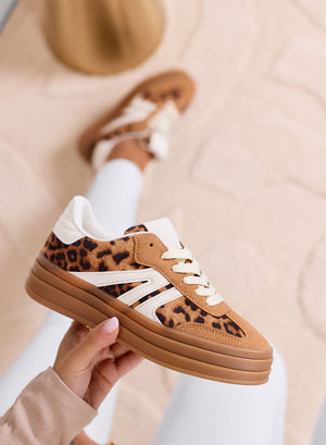 JOLENE - Camel sneakers with animalier details and platform sole