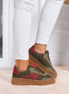 JOLENE - Sneakers verde militare con dettagli bordeaux e suola platform