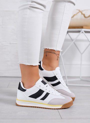 JUNO - White fabric sneakers with black details and rubber sole
