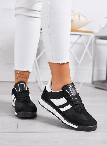 JUNO - Black fabric sneakers with white details and rubber sole