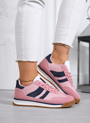JUNO - Pink fabric sneakers with navy blue details and rubber sole