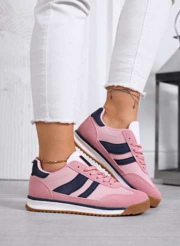 JUNO - Pink fabric sneakers with navy blue details and rubber sole