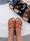 KETTY - Sandali ciabatte terracotta in tessuto con fibbie