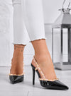 KIMM - Escarpins noirs en vernis Slingback avec clous dorés et talon haut