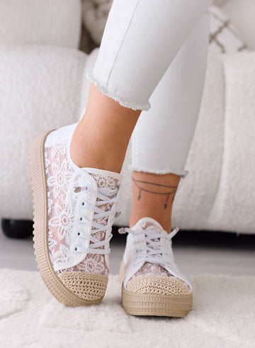KISHA - Sneakers bianche in Pizzo con Effetto Trasparente