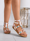 LAILA - Sandali gladiator bianchi con gemme colorate e cinturini multipli