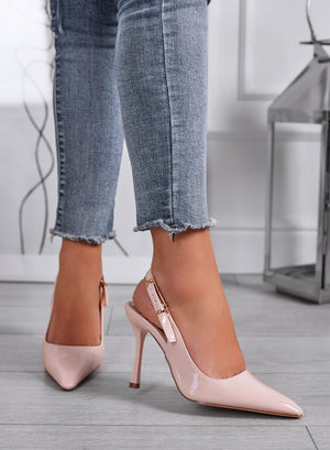 ADRIA - Nude patent pointed slingback pumps with stiletto heel