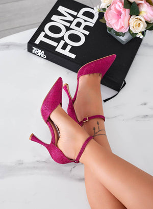 LAZY - Fuchsia laminated pumps with strap