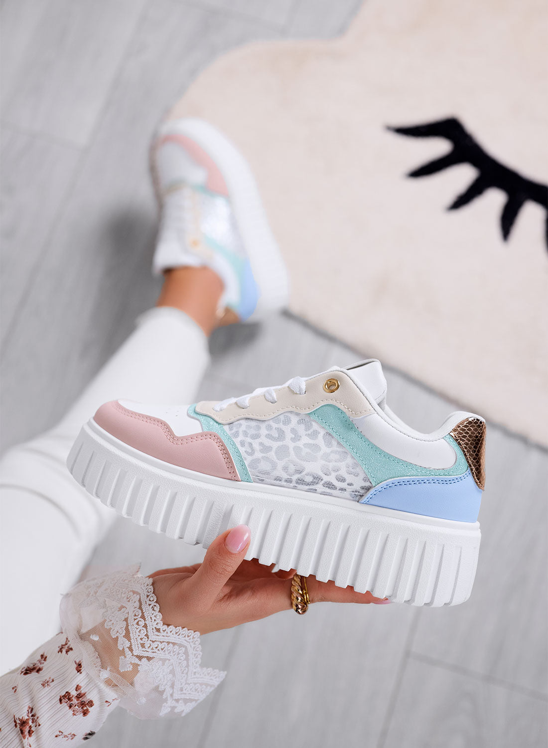 LEILA - Multicolor platform sneakers with patterned inserts