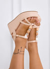 LEON - Sandali Zeppe beige con cinturini e pietre gioiello