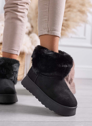 LIAA - Women's black ankle boots padded with soft fur