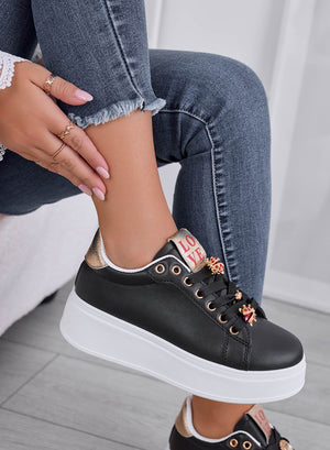 LIANA - Black sneakers with thick sole and jeweled ladybugs