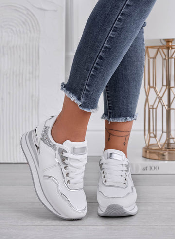 LIARS - White sneakers with silver glitter and platform