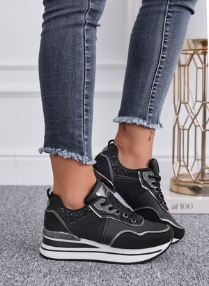 LIARS - Black sneakers with glitter and wedge