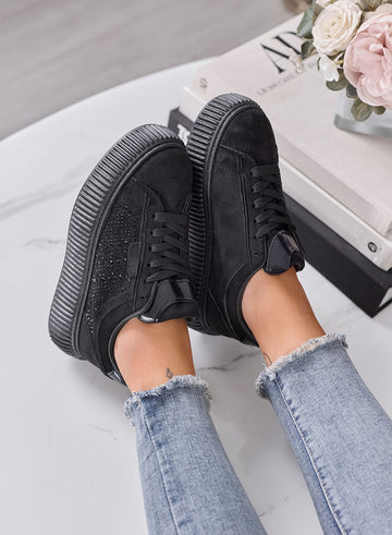 LIBERA - Sneakers Donna Nere con Strass e Suola Platform Alta